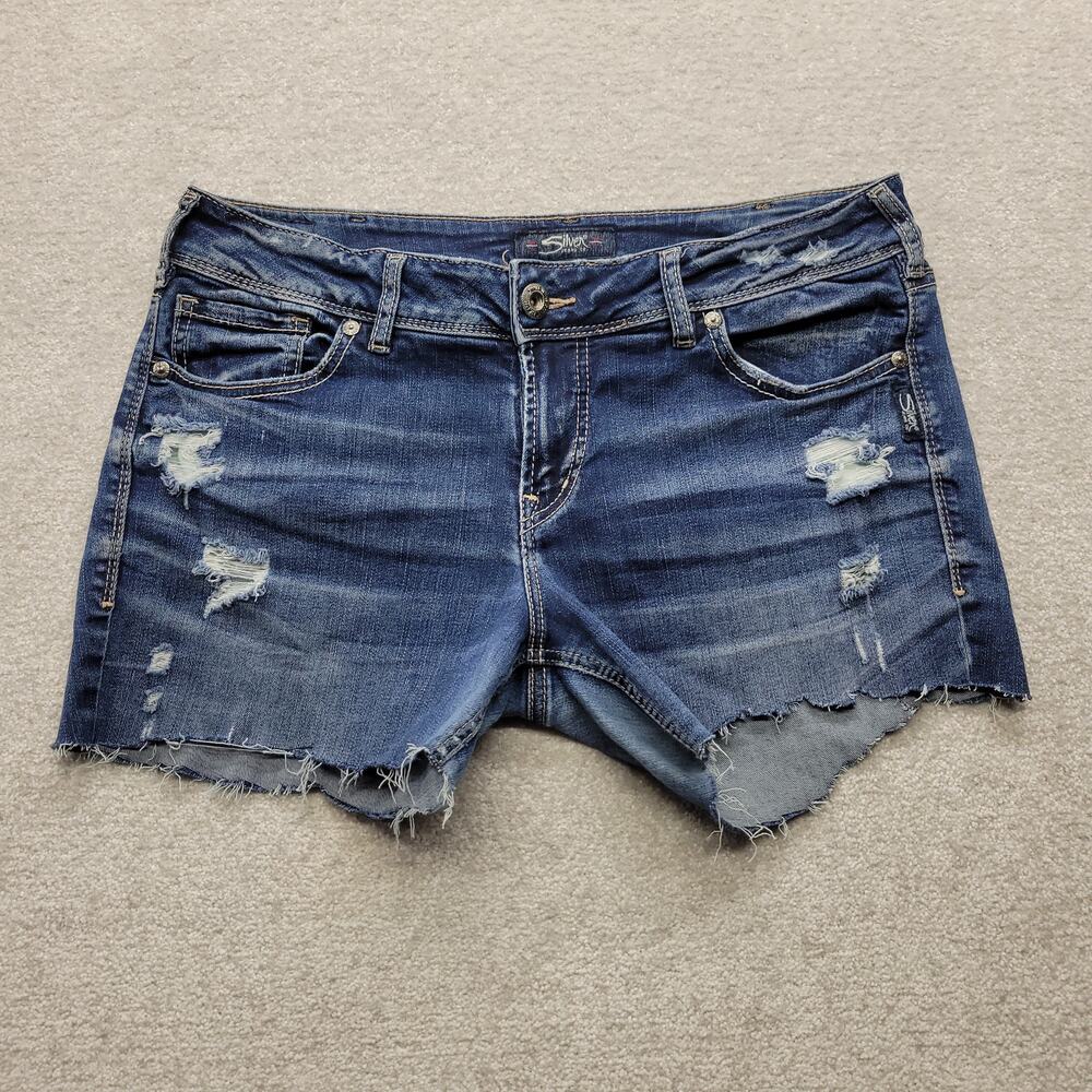 Silver Jeans Co Suki Womens 33 Cutoff Denim Shorts Distressed Bootcut Blue Y2K